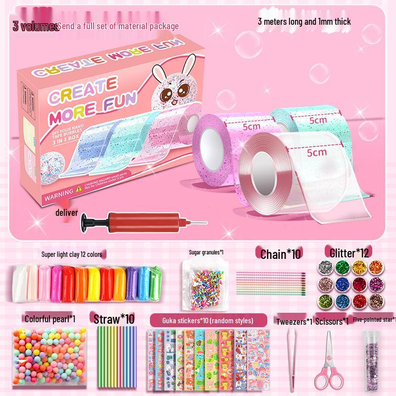Nano Gel Squishy Toy Craft Kit - Double-Sided Tape & High Viscosity Bubble Blowing Set