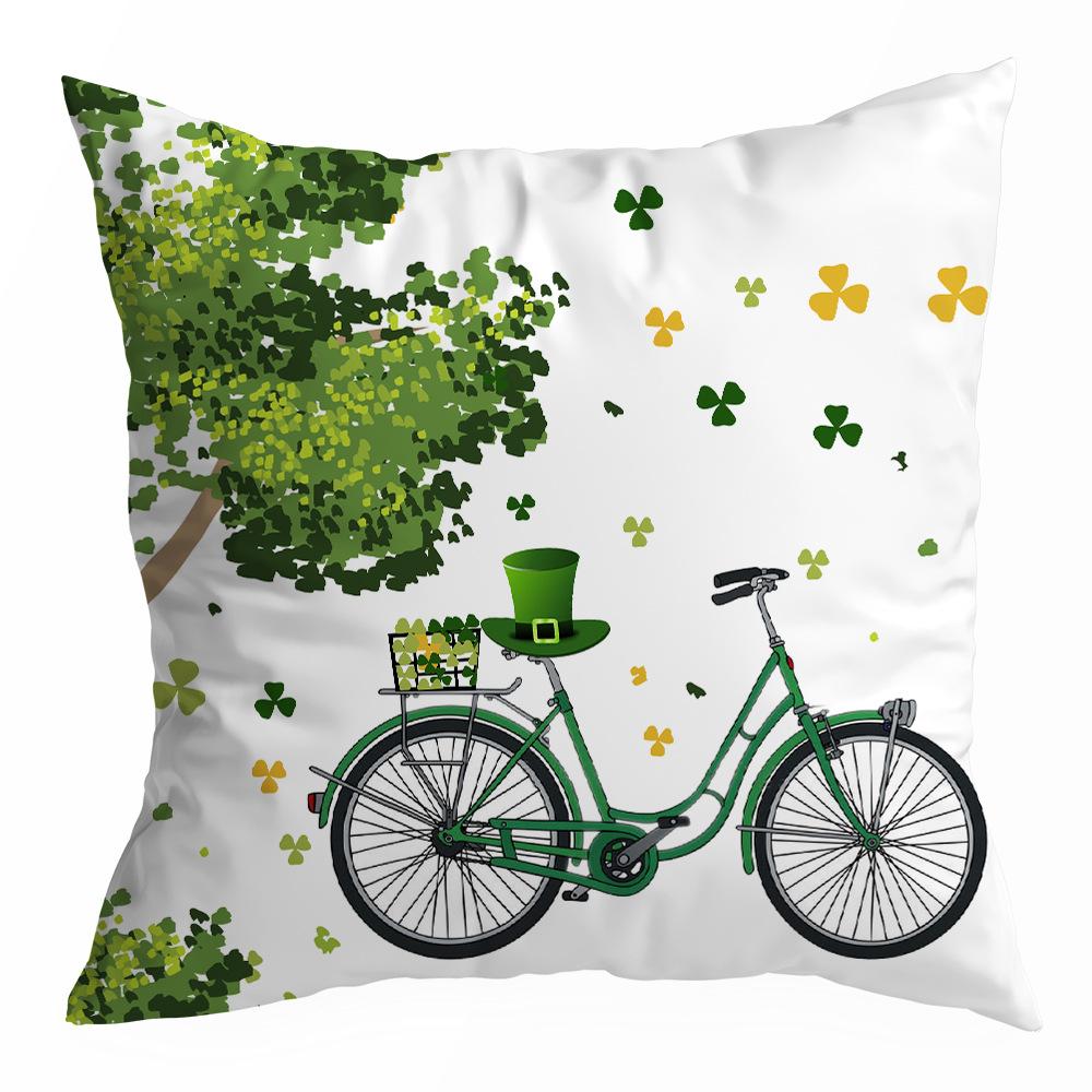St. Patrick's Day Peach Skin Velvet Pillowcase, Green Four-leaf Clover Printed Sofa Pillow Cushion
