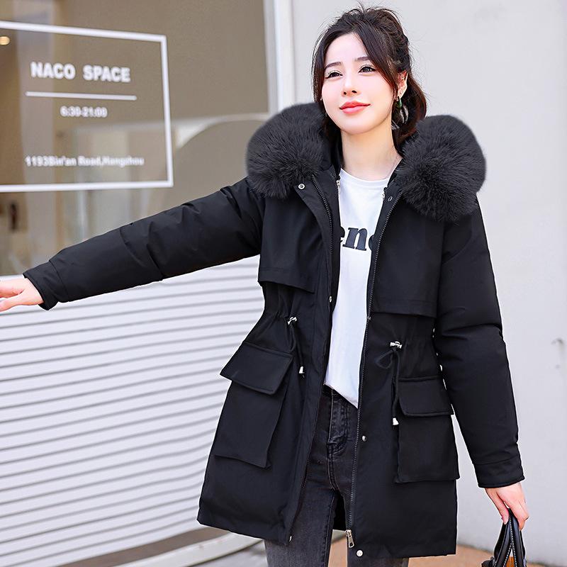 Women's Mid-Length Parka with Removable Lining and Collar - Versatile Three-in-One Winter Coat, Stylish Waist-Hugging Cotton-Padded Design.