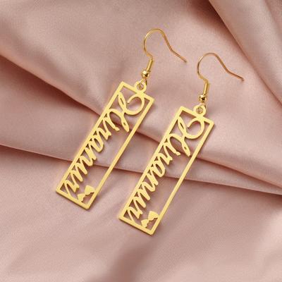 Lemegeton Custom Rectangular Name Earrings Personalized Name Earring Woman Stainless Steel Jewelry Customized Birthday Gifts