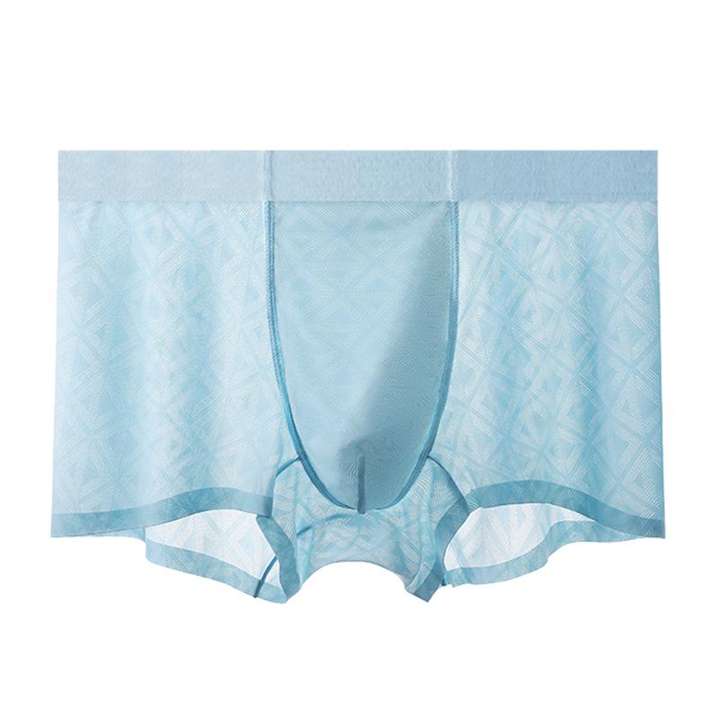 Мужские ультратонкие бесшовные антибактериальные охлаждающие боксеры из ледяного шелка с ромбовидной жаккардовой отделкой XL