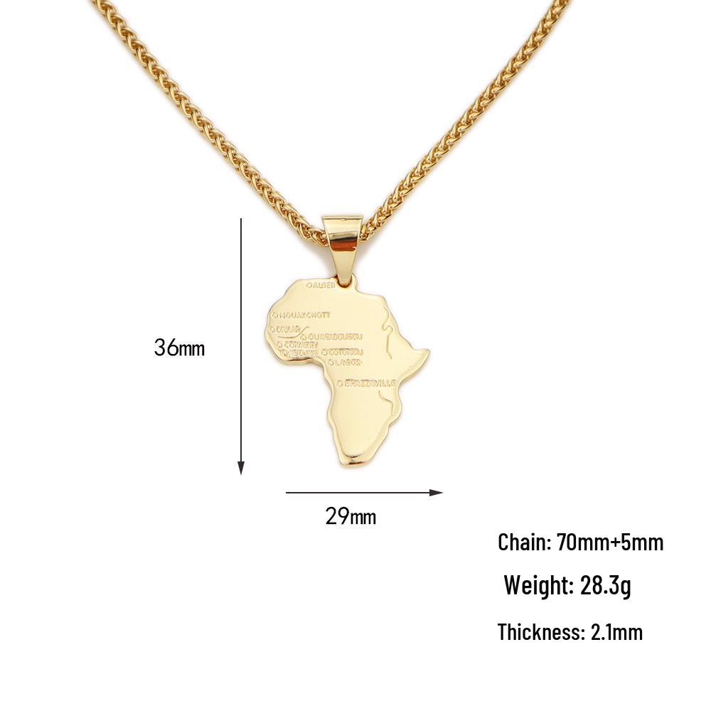 Stilvolle afrikanische Karten Messing Anhänger Halskette für Herren mit Edelstahl-Drehkette Pendant Only (No Chain) beige