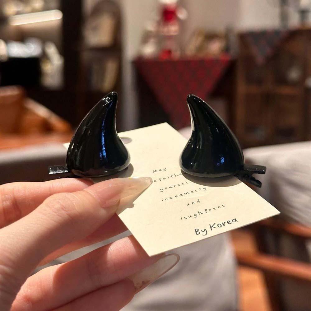 Glossy Devil Horn Hairpins Miniature Ox Horn Hair Clips Demon Horn Barrettes Daily Styling