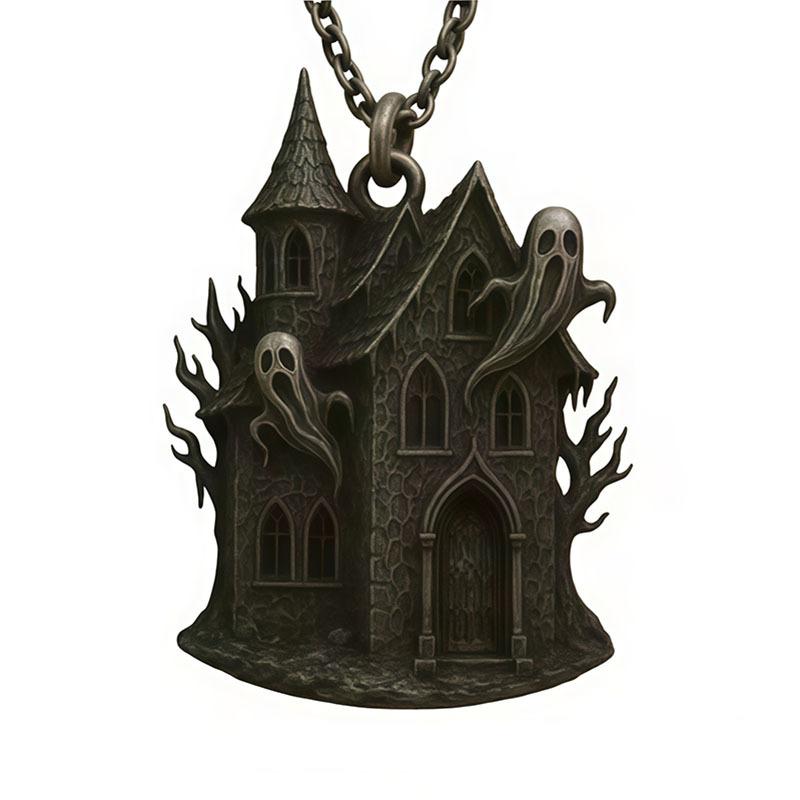 Retro Gothic Ghost Castle Pendant Necklace Style Halloween Accessories Necklace