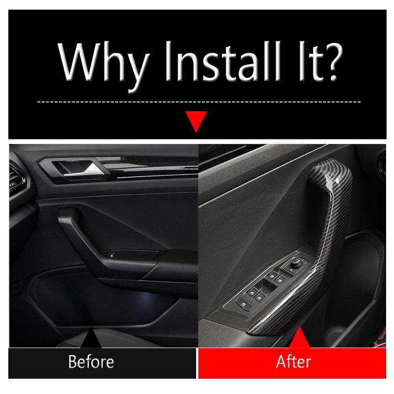 For Volkswagen T-Roc T Roc 2018 - 2025 Carbon Fiber Look Interior Door Armrest Panel Molding Strip Trim ABS Car Accessories 4PCS