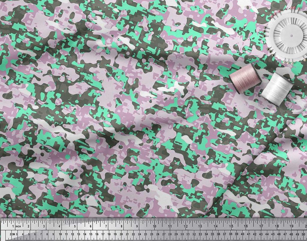 Soimoi Japan Crepe Satin Fabric Two Tone With White Camouflage Print Fabric by the metre 42 Inch