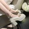 Mary Jane High Heels Women's 2025 New French Retro Versatile Temperament Thick Heel Single Shoes Gentle Style Bridesmaid Shoes