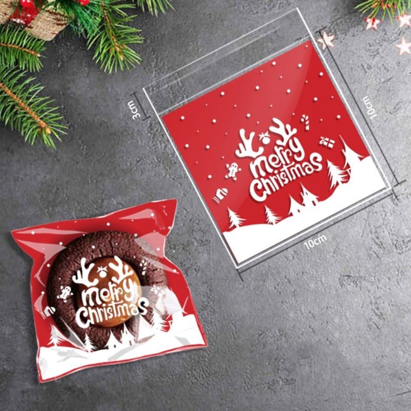 100 Pcs Christmas Decorations Cookie Bags Small Snack Bag Gift Packaging Bag