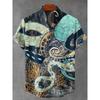 Octopus Print, Men's Short Sleeved Shirt, Loose Top, Outdoor Street Style, Casual and Comfortable
