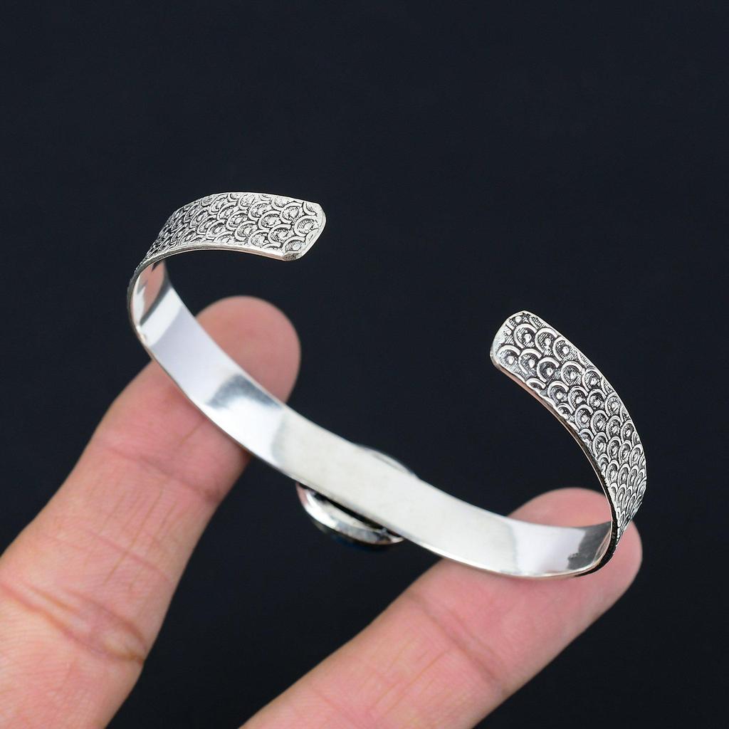 Natural K2 Jasper Gemstone Bangle White Adjustable 925 Sterling Silver Jewelry