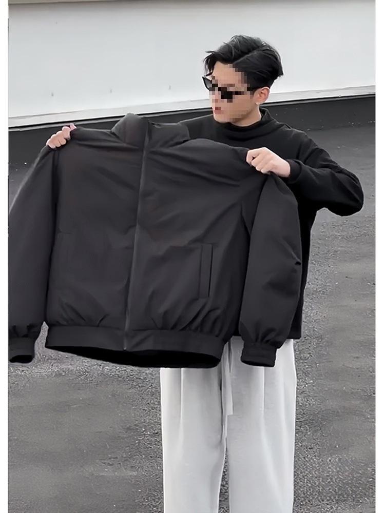 Męski Czarny Bomberowy Płaszcz Puchowy American Rebellious - Luźna Krótka Kurtka Robocza