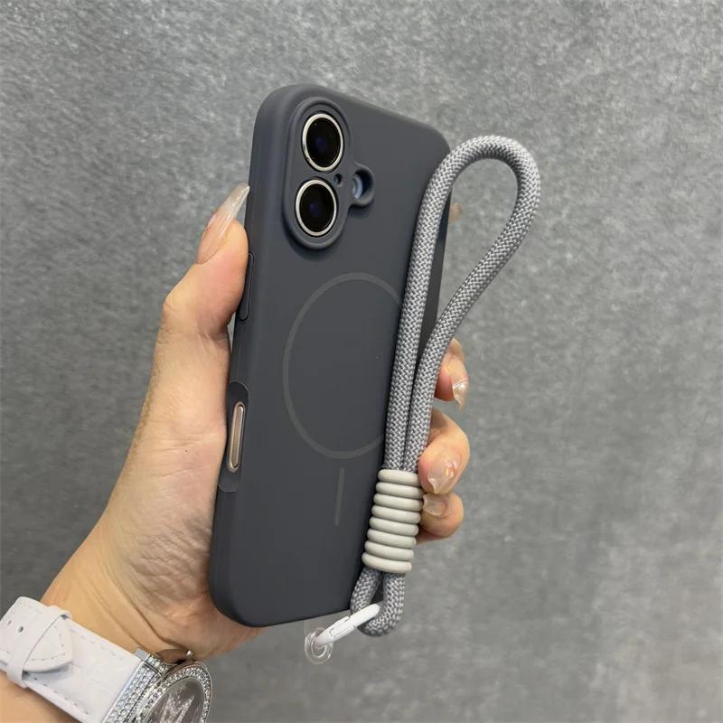 Original Candy Flüssigsilikon Magsafe Hülle für iPhone 17 16 15 14 13 12 Pro Max Weiche Stoßfeste Magnetische Lanyard-Riemenabdeckung