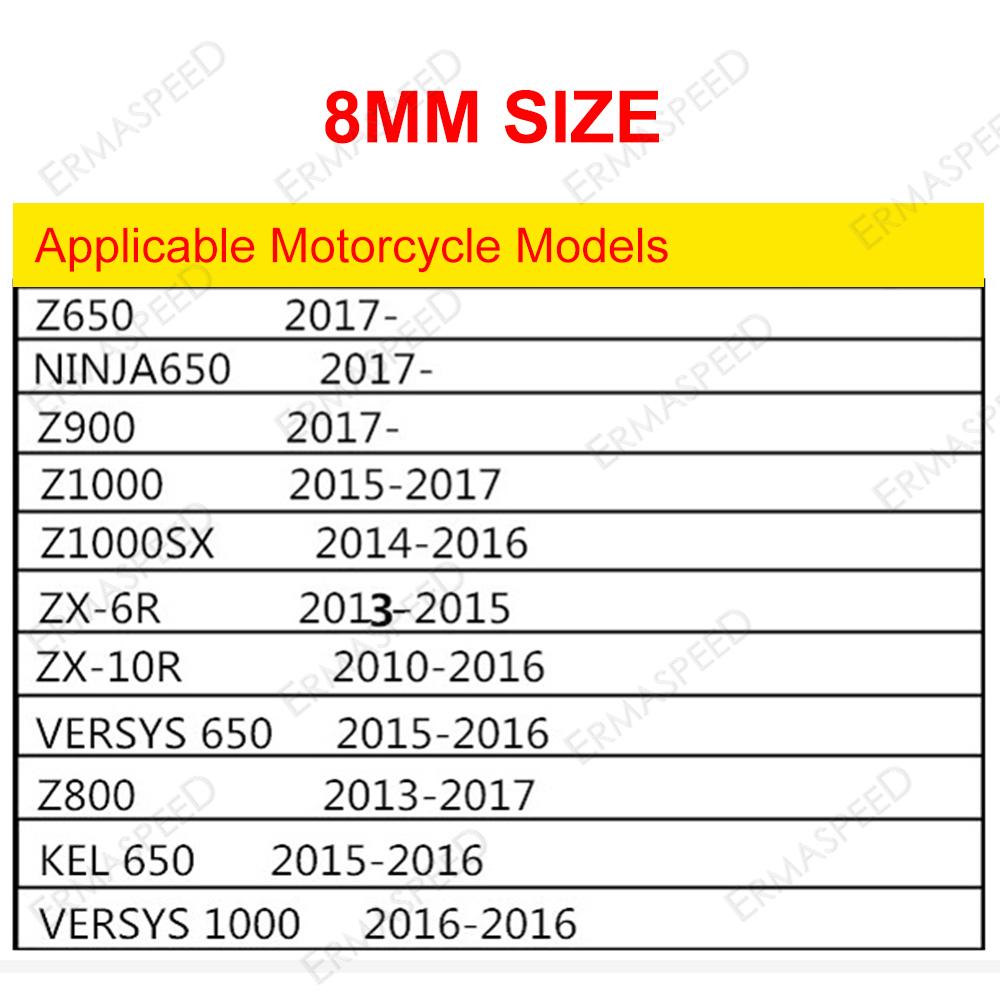 Pro Z1000 Z900 Z750 Z250 NINJA250 Z50L ER6N Cívky kyvné vidlice Šrouby zadního stojanu Jezdce M8 M10 CNC hliník