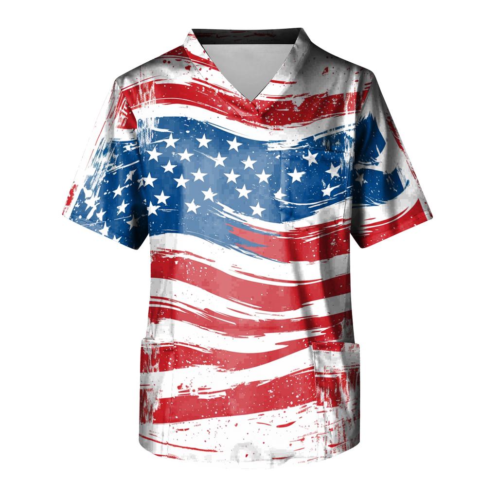 Men's Short Sleeve V-Neck  Print Chest Pocket Care Top