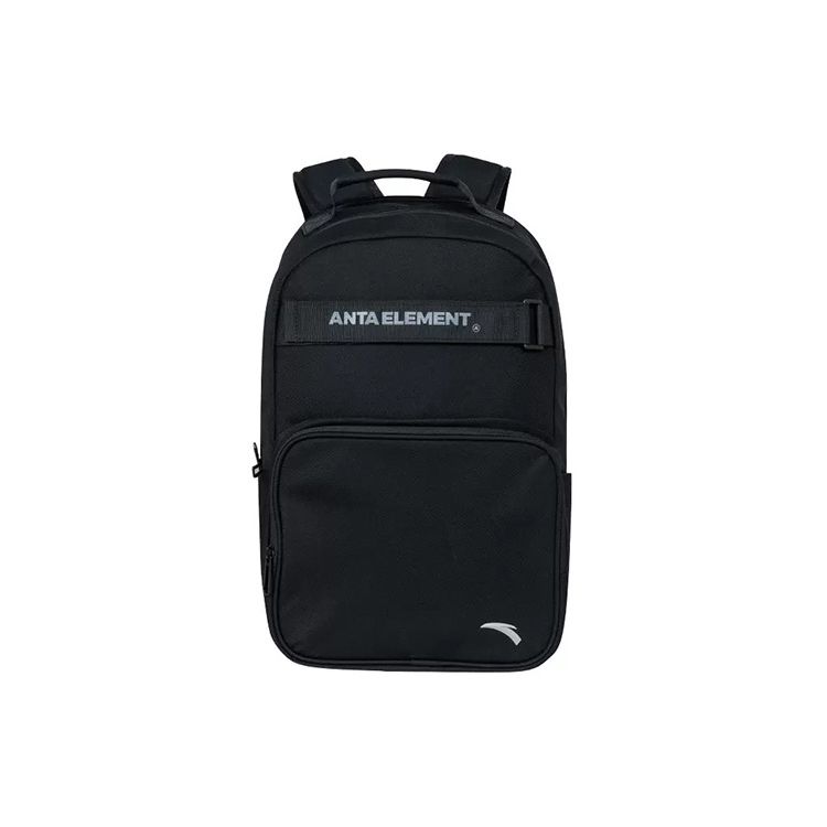 Anta Classic Letter Logo Print Zipper Fabric Backpack Unisex Backpack Black 992237153R-1 Black