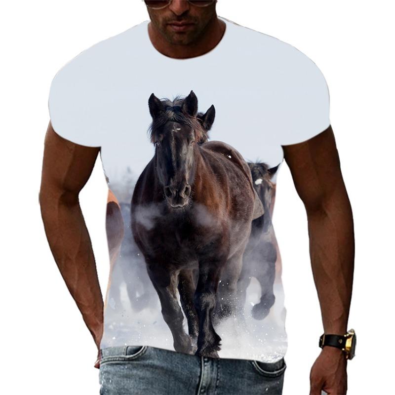Summer Trend Horse HD Pattern Men T-Shirts Casual 3D Print Hip Hop Harajuku Personality Round Neck Tees Loose Short Sleeve Top