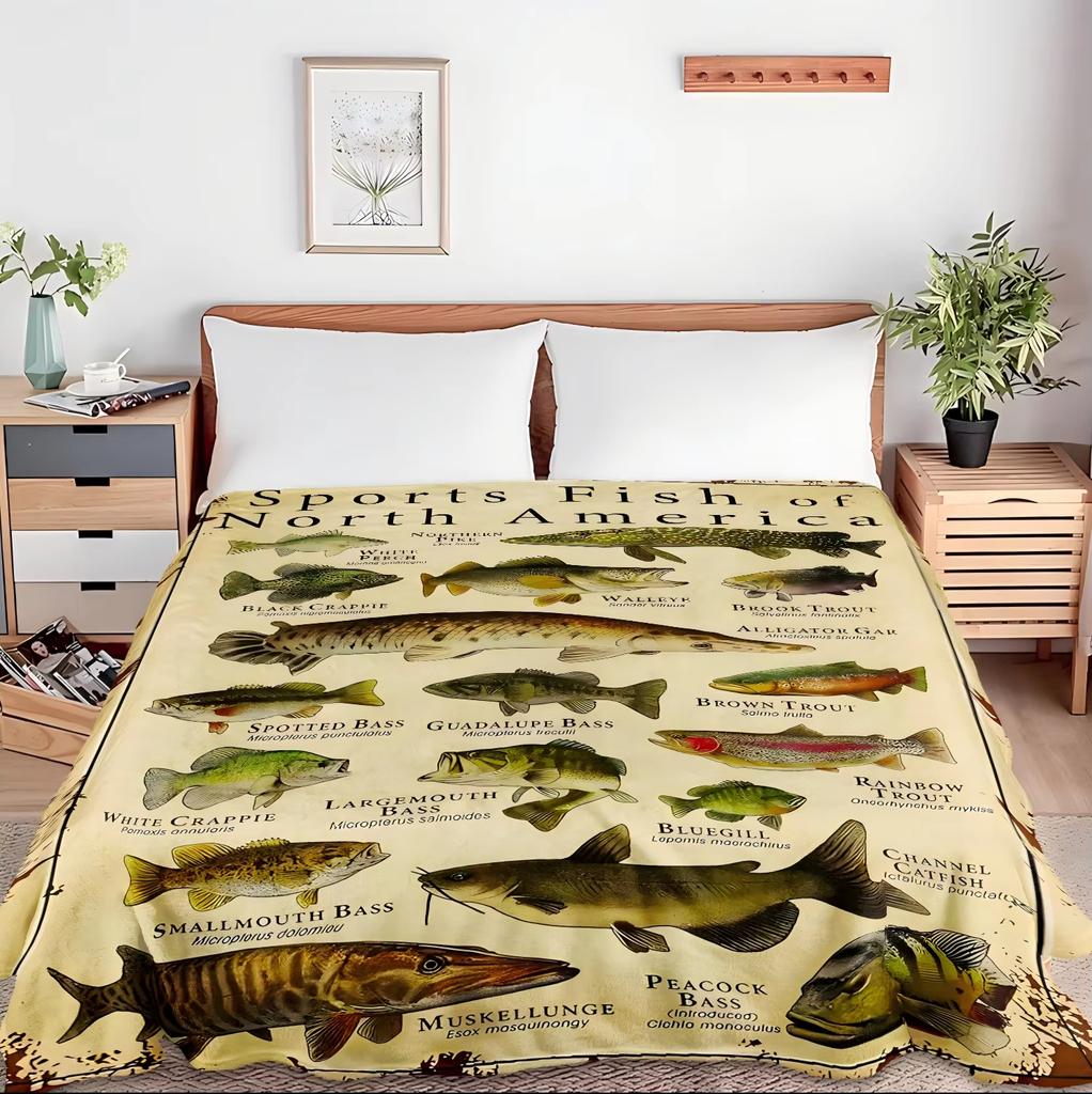 1 Stück Kuscheldecke Sport Fischmuster Flanelldecke für Couch Bett Sofa Gemütlich Bequem Warm Decken Festival Geschenke Familien Dekoration Ganzjahres