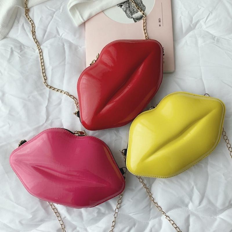 Women Lip Shape Plastic Party Evening Purse with Chain Small Coin Bag Phone Pouches Candy Color Shoulder Crossbody Bag