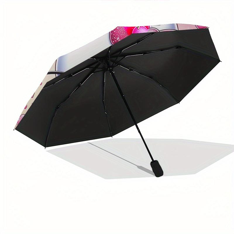 Hello Kitty,Flowers Automatic Folding Umbrella-Simple 8-Rib Design, Bright Cartoon Pattern, Durable Iron Frame, Suitable For Travel, Outdoor
