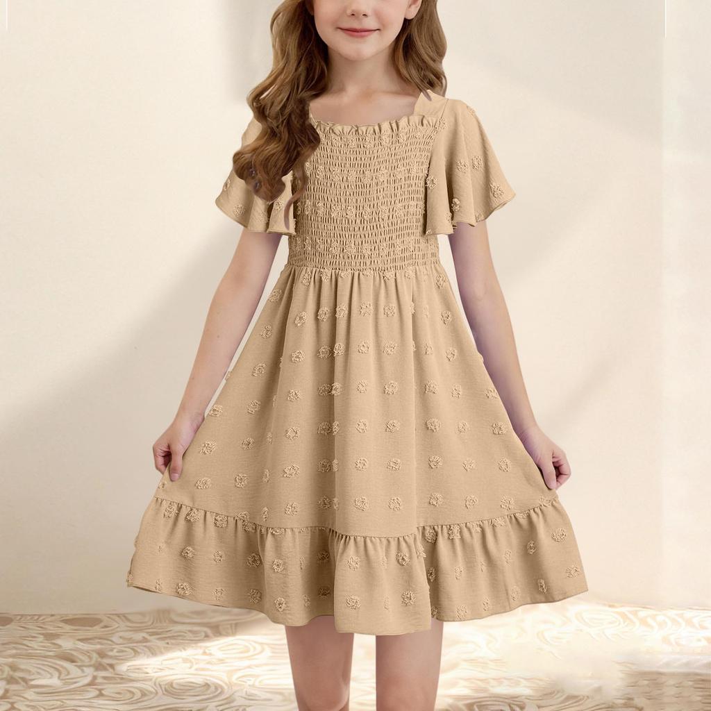 Girls' Square Neck Ruffle Dress - Short Backless Summer Frocks