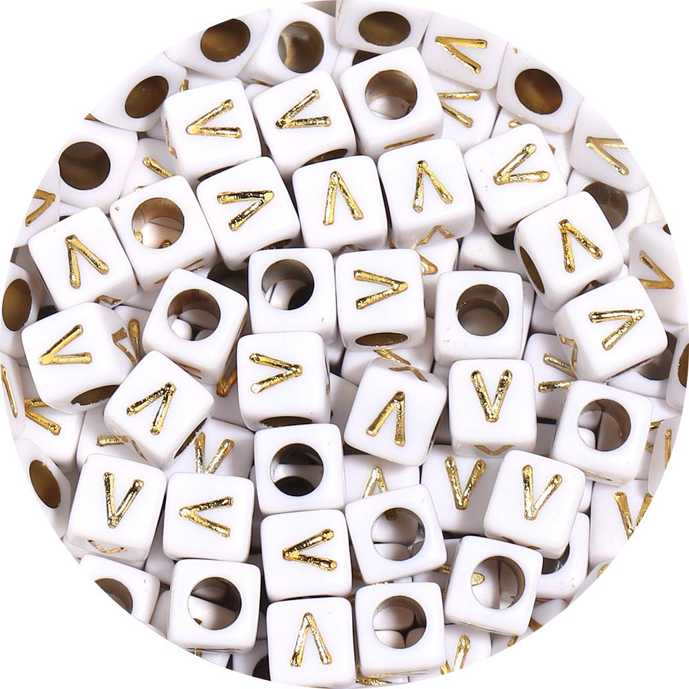 100pcs A-Z Acrylic Letter Square Beads Gold Color 6mm Large Hole Loose Bead for DIY Bracelet Necklace Jewelry Beaded Accessories