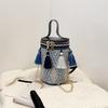 Stylish Round Box Bag For Women In Ethnic Design Soft Weave With Tassel Detail