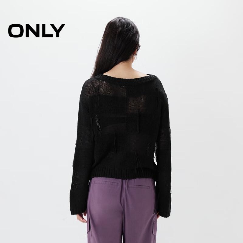 Only Women's Irregular Tassel Hollow-out Loose Knit Sweater