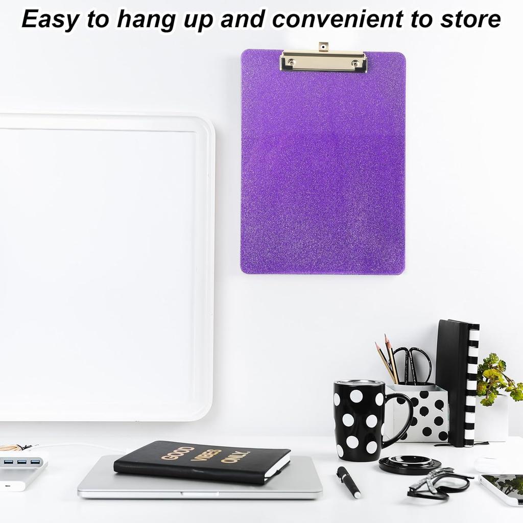 Purple Clipboard for Office Glitter Clipboard Purple Glitter Plastic Clipboards with Clip for Office Supplies, Women 12.6 X 8.86 Inch