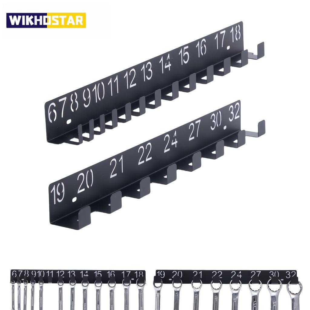 1pc Black Metal Wrench Arrangement - Stylish Wall Mounted Storage Rack for Wrenches, Screws and Bolts