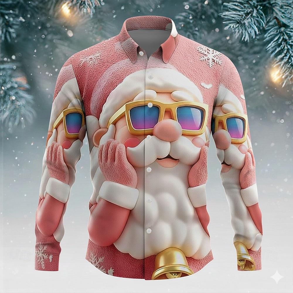 Christmas Men's Santa Claus Christmas Tree Snowflake Shirt Button Up Shirt Long Sleeve Funny Christmas Gifts Holiday Spring Fall