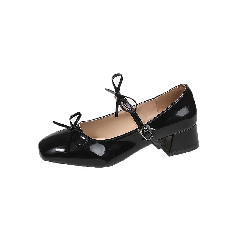 Fashion Summer Square Heel Shoes Women Fashion Square Head Shallow Mouth Butterfly Knot Slip-on Wear Resistant Heel Shoes