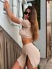 Summer 2025 Women's Sexy Knit Crop Top & Slit Button Mini Skirt Set