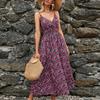 Women's Dresses Casual Elegant Floral Printed Strapless Stretch Belt V-Neck Dresses