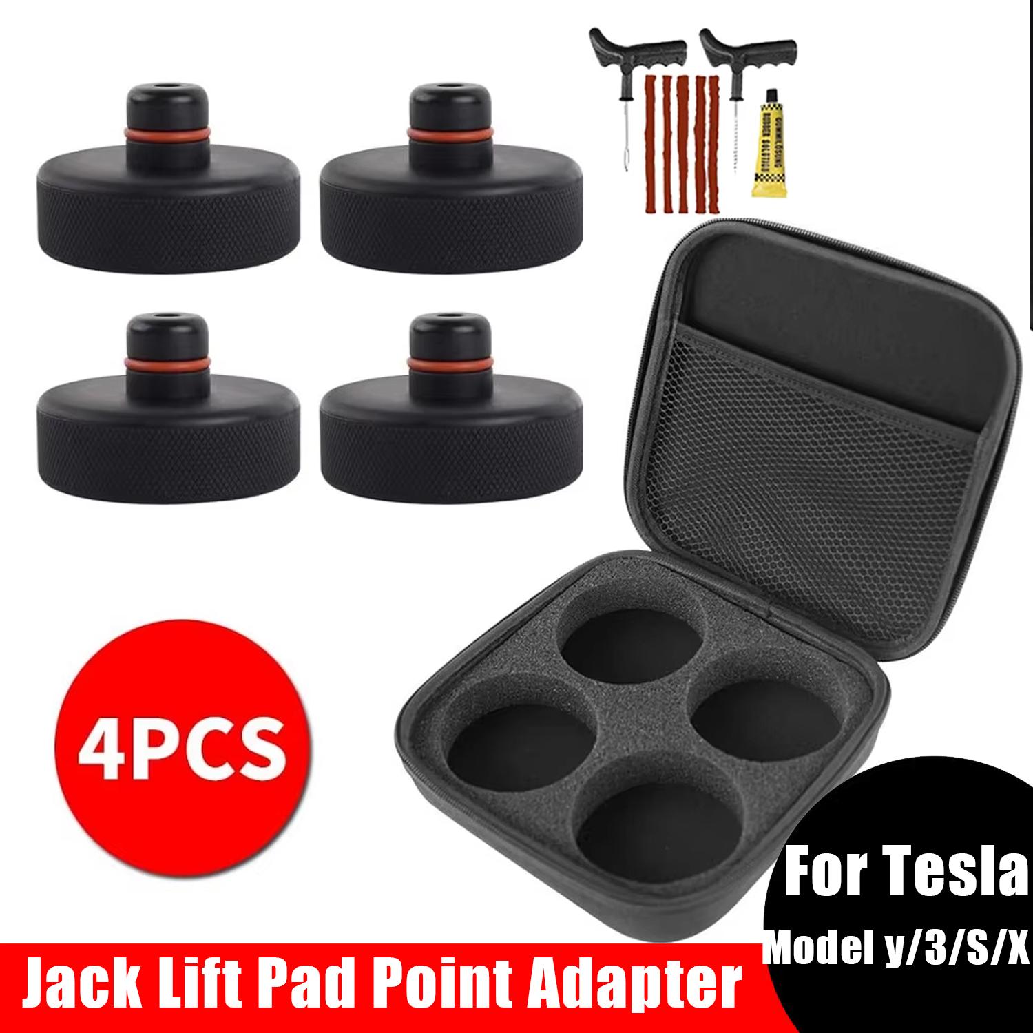 4 Pezzi Cuscinetti di Sollevamento Jack per Tesla Model 3 Y S X Highland Accessori Dischi di Gomma Cavalletti di Sollevamento Telaio Adattatore Custod