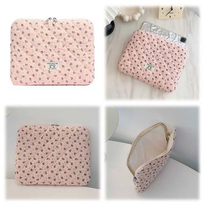 Women Flower Printed Laptop Carrying Case Quilted Cute Notebook Protective Handbag Sweet INS Grid 11-15 Inch Computer Sleeve