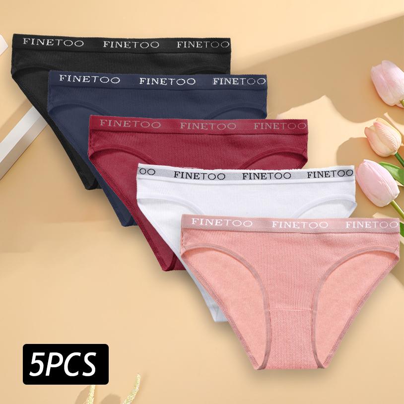 5PCS Women's Cotton Briefs Sexy High Elastic Waist Panties Soft Female Underpants Solid Color Large Size Underwear M-2XL