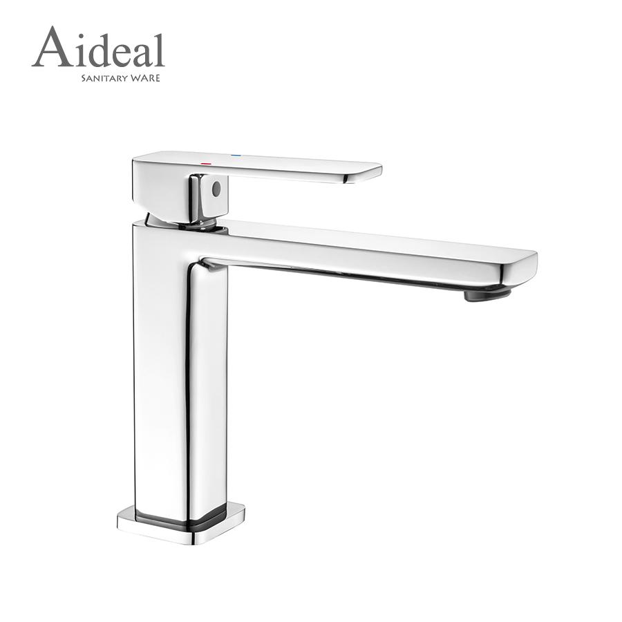 Classic Square Design Bathroom Basin Faucet Brass Hot Cold Water Tap Deck Mounted Wash Basin Mixer (as the picture,Chrome)