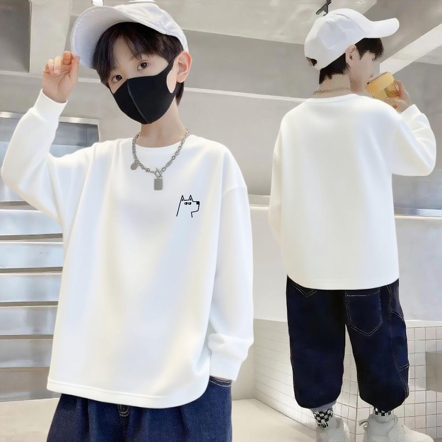 

100% Хлопок Мальчиковая Осенняя Футболка с Длинным Рукавом - Круглый Вырез, Свободный Крой для Детей 160cm (80-100 kg)