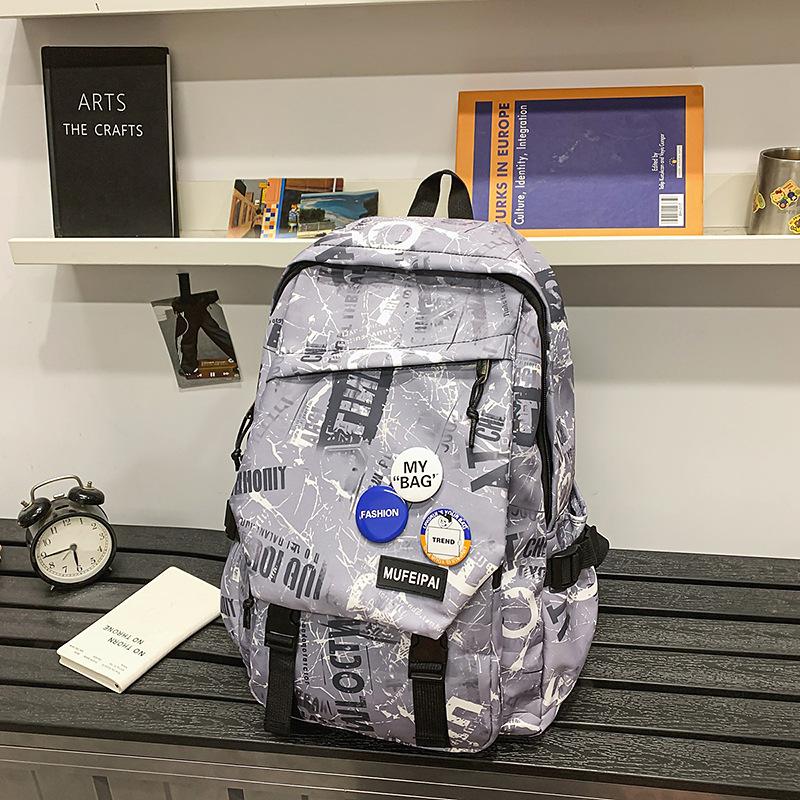 Backpack Fashion Korean version Graffiti ins Wind Junior high student schoolbag Lightweight trendy brand Versatile student backpack Large capacity серый