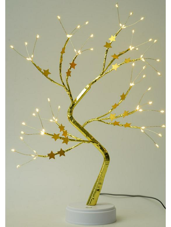 Bonsai LED Table Lamp with Pearl Gold Leaves & Silver Branches - Decorative Night Light & Christmas Tree Decor