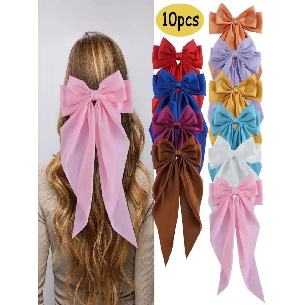6 spring clip streamers bow hair clips for women