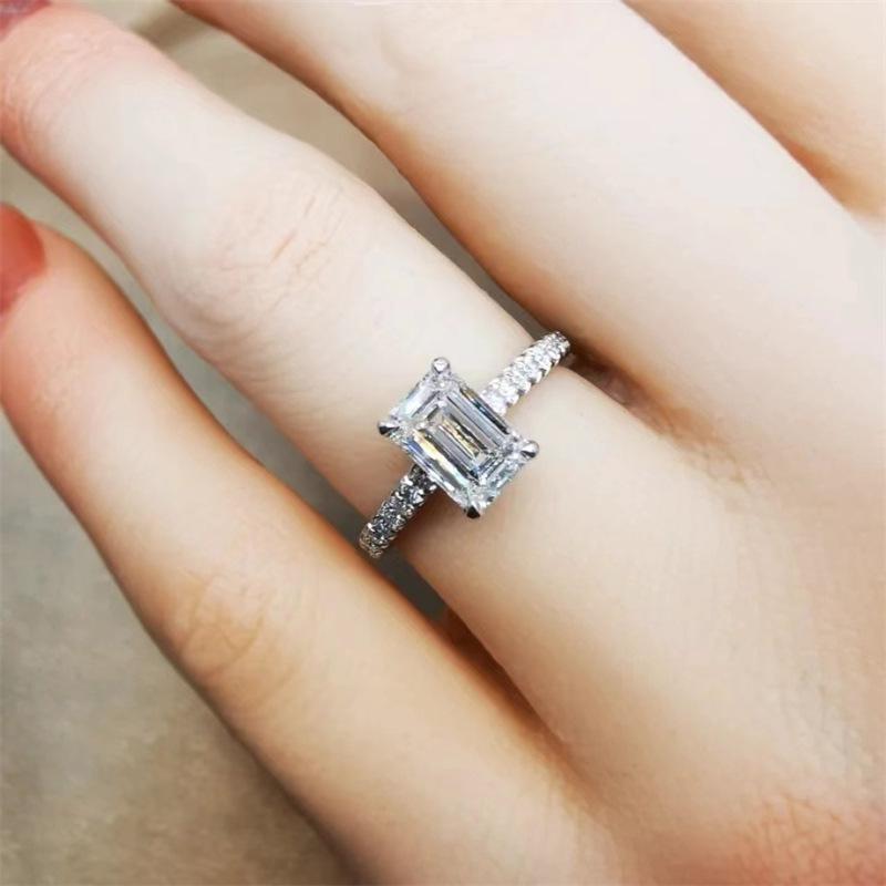 Emerald Cut D Color Moissanite Ring for Women - European American Fancy Design