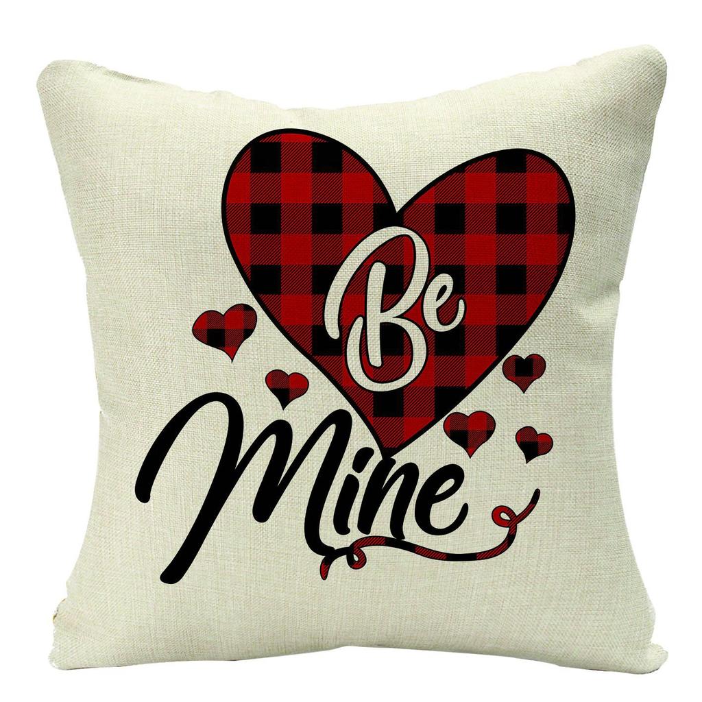 Plaid Valentine's Day Theme Linen Pillow Cover Home Sofa Pillow Cushion Hair Cover