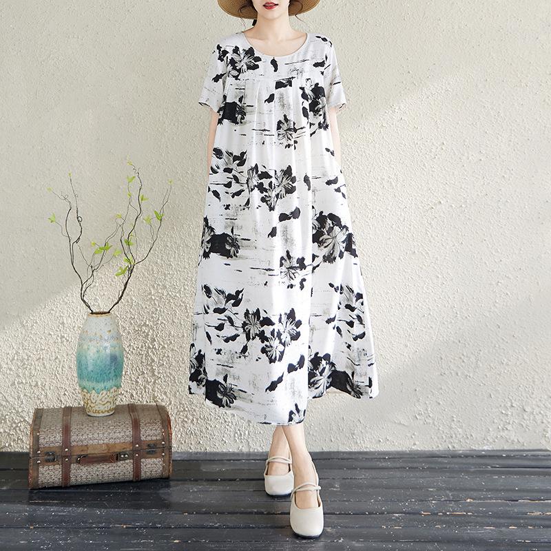 Summer Cotton Silk Loose Nightgown for Plus Size Women - Casual Mom Style Home Dress