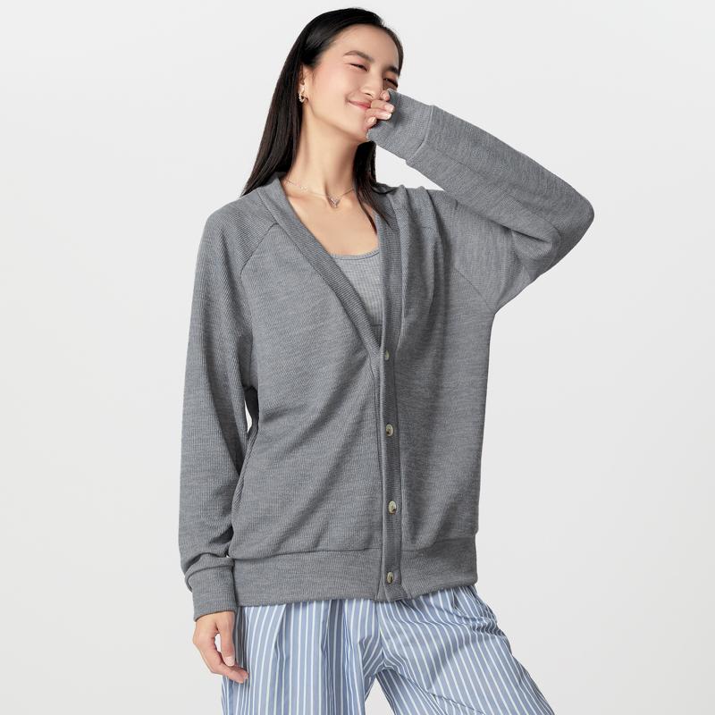 

Unisex Women Men Long Sleeve Buttons Casual Loose Rib Cardigan Tops 4XL