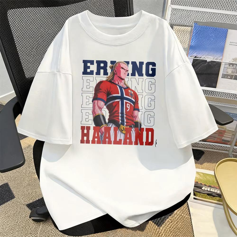 Erling Haaland Norway Football Player Anime Style Tshirt Number 9 Jersey Short Sleeves Tees Vintage Cotton Printing Tshirt
