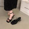 Fashion Fashion French Woman Shoes Summer New Square Toe Heels Simple Versatile Women's Sandals Comfort Temperament Women Heeled Sandals