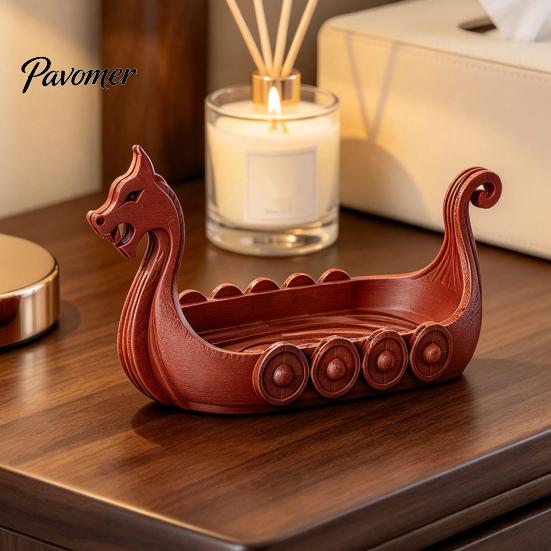 Dragon Boat Ornaments 3D Printed Figurine, Nordic Style Viking Ship Ornament, Creative Small Accessory Organizer Desktop Storage Tray, Decorative