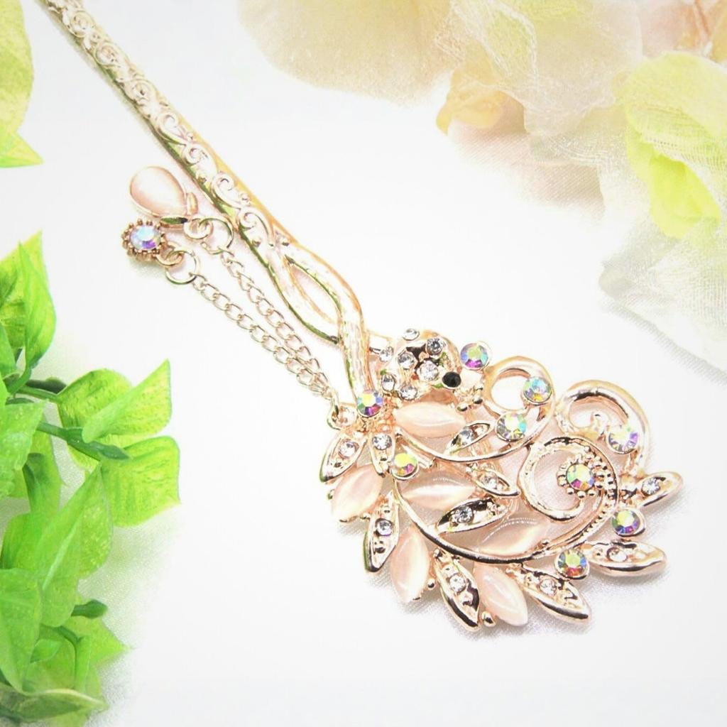 [MiaoMiao] Kanzashi (hairpin) - Single Piece - Japanese Style - Formal Kimono, Yukata, Etc. - Metal - Peacock Design - Crystal - Pink Gold - Hair