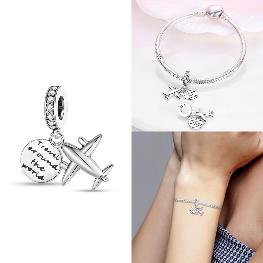 Transportation Copper Pink Rocket Bicycle Blue Ship Car Airplane Beads Charm For Original Bracelet Woman Girl Jewelry